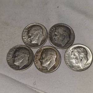 1964.1956.1957.1953.1946 Roosevelt Dimes 10c, Lot of 5