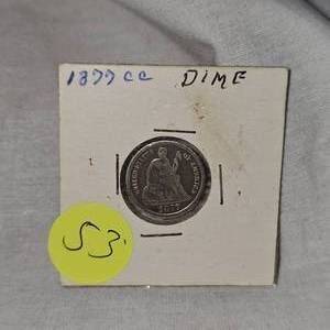 1877 CC Seated Liberty Dime 10c,Very Rare G