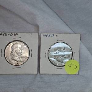 1948 D Franklin Half, F Cond, 1963 D Franklin VF