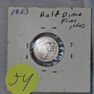 1853 Half Dime in F, Very Nice