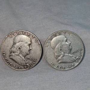 1948 D Franklin Half Dollars, 50c, Qty 2