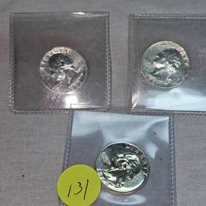 Three Washington Quarters BU, 1961,63,64, Nice