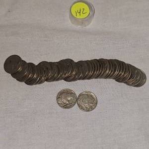 40 Mixed Date Buffalo Nickels 5c, in tube