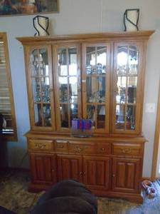 China hutch. Nice condition. With misc german glasses. As shown. CASH ON SITE ONLY. PICKUP IS TUESDAY MAY 19TH FROM 11 AM TO 4 PM. REGARDLESS WHAT THE SCHEDULE STATES.