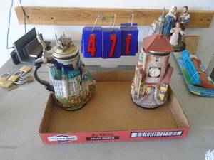 2 german steins. As shown. CASH ON SITE ONLY. PICKUP IS TUESDAY MAY 19TH FROM 11 AM TO 4 PM. REGARDLESS WHAT THE SCHEDULE STATES.