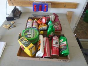 2 flats of automotive cleaning supllies. As shown. CASH ON SITE ONLY. PICKUP IS TUESDAY MAY 19TH FROM 11 AM TO 4 PM. REGARDLESS WHAT THE SCHEDULE STATES.