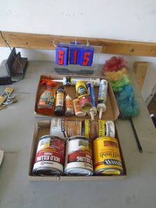 2 flats of cleaning supplies & wood products. As shown. CASH ON SITE ONLY. PICKUP IS TUESDAY MAY 19TH FROM 11 AM TO 4 PM. REGARDLESS WHAT THE SCHEDULE STATES.