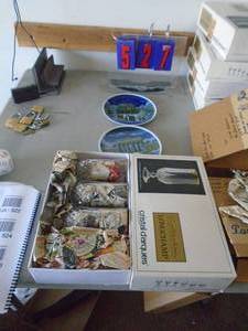 Crystal wine galsses & collector plates. As shown. CASH ON SITE ONLY. PICKUP IS TUESDAY MAY 19TH FROM 11 AM TO 4 PM. REGARDLESS WHAT THE SCHEDULE STATES.