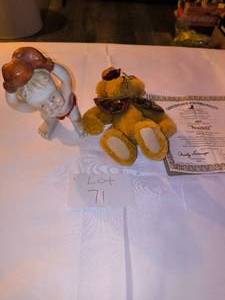 Ceramic boxing baby and Homemade Teddy Bear with COA