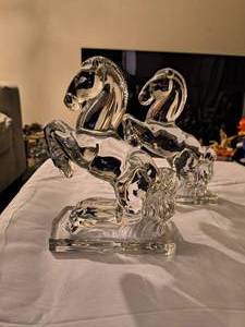 VINTAGE - Rearing Horse clear glass bookends
