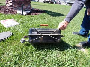LP Gas Grill with Lava Rock in Bottom & New LP Tank