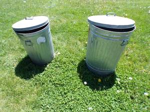 Two Metal Trash Cans with Lids Good Condition