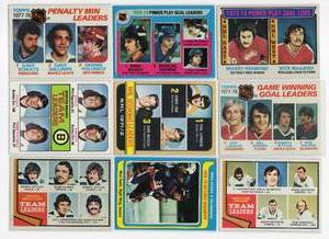 Lot of 9 Vintage Hockey Cards Including 1979-80 Topps Mike Bossy Record Breaker #161, 1972-73 Topps NHL Scoring Leaders #63, and More