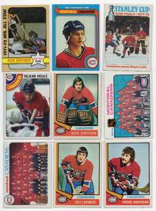 Lot Of 9 Vintage Hockey Cards Including 1979-80 Topps #65 Pat Hughes, 1974 Topps #155 Ken Dryden, and More