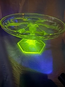 Eapg glass pedestal cake stand GLOWS