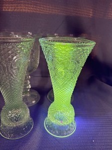 GLOWS Fostoria for Avon Hearts and Diamonds clear glass Set