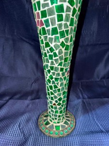 Green mosaic glass pedestal vase