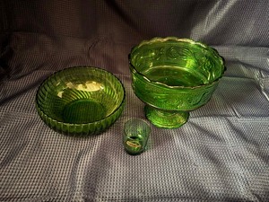 Lot of green glass items