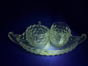 Set of 3 fostoria American glass pieces GLOWS