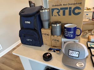 SOTA RTIC Promo Gift Lot Cooler Backpack Tumblers Hat Mug Bow Tie