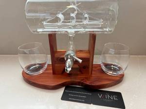 The Wine Savant Ship Decanter Set w Stand & 2 Glasses Boxed