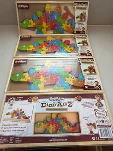BeginAgain Dino A to Z Wooden Alphabet Puzzle Lot of 4 Boxed