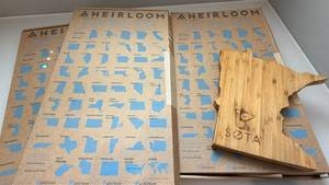 AHeirloom Minnesota State Shaped Bamboo Cutting Board w Box Lot of 3