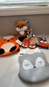 Fox Baby Gift Lot Plush Bib Mittens Pacifier Lovey Backpack Tags
