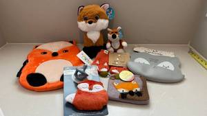 Fox Themed Kids Gift Lot Plush Backpack, Mittens, Pouch, Pacifier, Bib and Plush Toys Decor Assorted