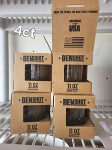 BenShot 11 oz Rocks Glass With Real 12 Gauge Shell Bullet - Handmade in USA 4ct