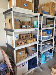 Two Plastic Storage Shelving Units white