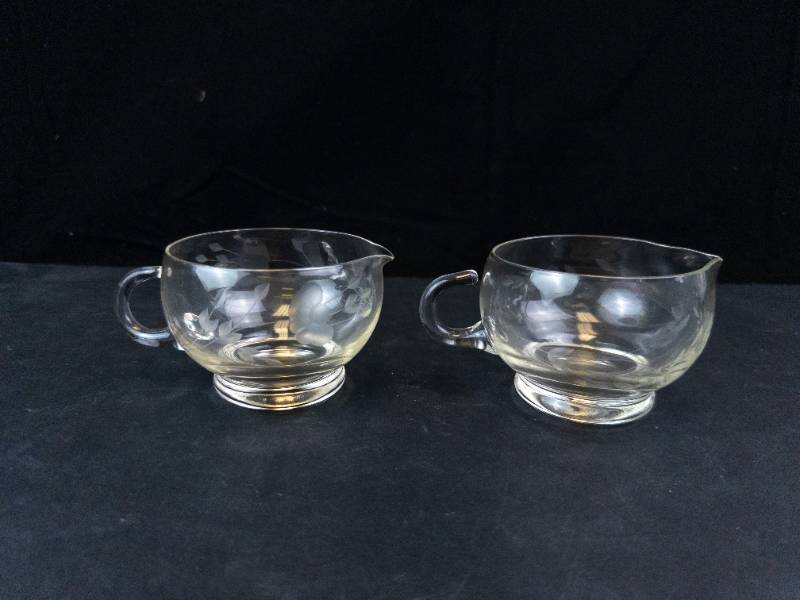 Princess House Crystal Teacups with Leaf Pattern (Lot of 2)