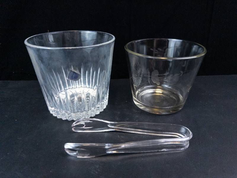 Princess House Heritage Crystal Ice Buckets with Glass Ice Tongs