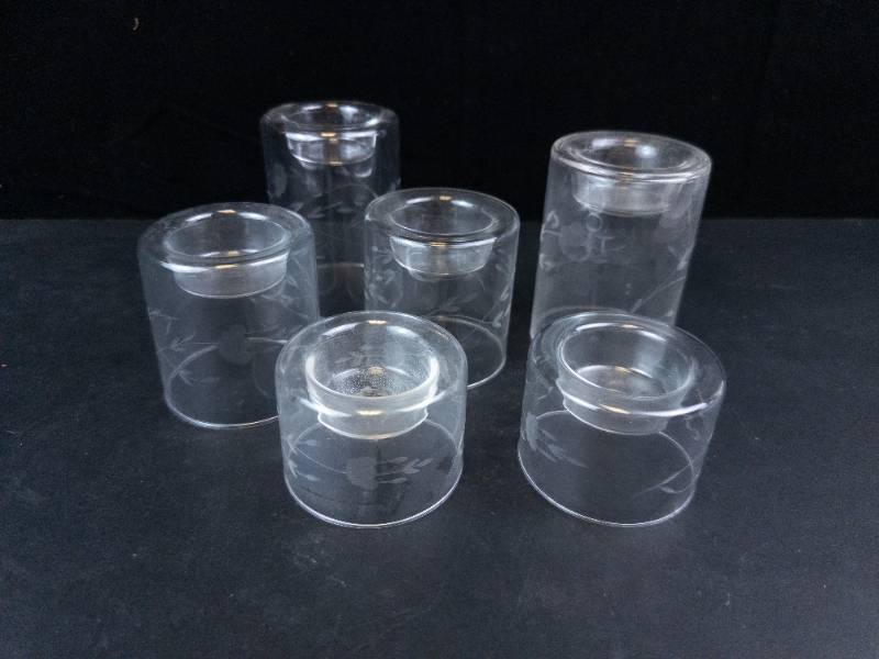 Princess House Etched Crystal Tealight Holders (Assorted Heights)
