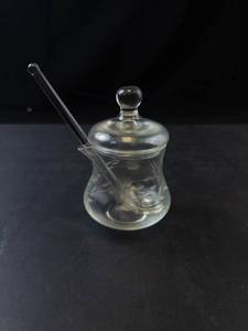 Princess House Vintage Etched Condiment Jar with Lid and Glass Spoon