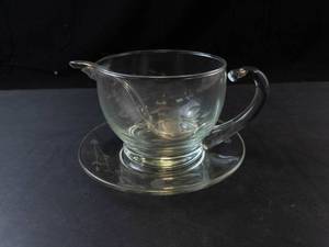 Princess House Heritage Etched Crystal Gravy Boat with Saucer and Ladle