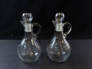Set of Princess House Heritage Crystal Glass Cruets with Stoppers - Etched Floral Motif
