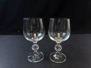 Bohemia Crystal Claudia Pattern Wine Goblets (Pair) with Faceted Ball Stem