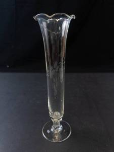 Princess House Glass Tall Fluted Vase with Ruffled Rim 8