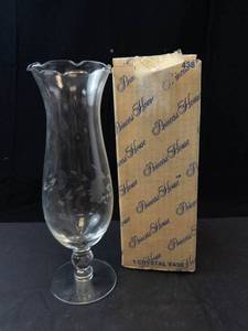 Princess House Heritage Floral Etched Crystal Footed Crimped Vase