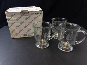Princess House Heritage Footed Cafe Mugs - Etched Leaf Design (Set of 3)