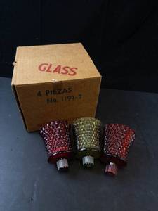 Homco Vintage Peg Votive Candle Holders (Lot of 3) Red & Green Glass