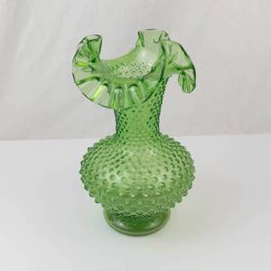 Vintage Fenton Springtime Green Hobnail Vase with Ruffled Rim High Resale Value