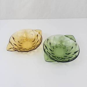 Indiana Glass Pressed Diamond Flower Relish Trays - Amber & Green (Lot of 2)