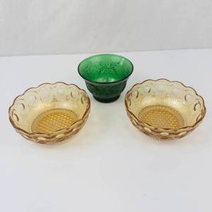 2 Bartlett Collins Manhattan Bowls & 1 Anchor Hocking Green Glass Custard Cup