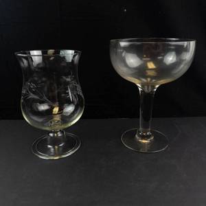 Giant Jumbo Cocktail Champagne Glass & Etched Glass Footed Vase (Lot of 2)