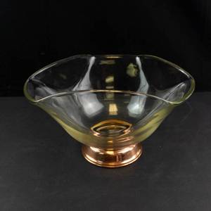 Princess House Mid-Century Modern Crystal Salad Bowl with Copper Pedestal Base