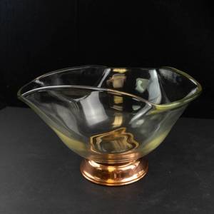 Princess House Mid-Century Modern Crystal Salad Bowl with Copper Pedestal Base