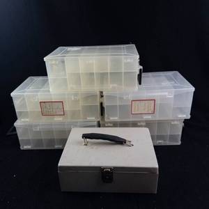 Lot of 5 Plano Double-Sided Storage Containers & Metal Cash Box with Keys