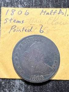 1806 STEMS PAINTED 6 US DRAPED BUST HALF DOLLAR LARGE EAGLE